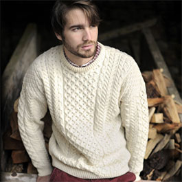 Pull Aran irlandais en laine pour homme